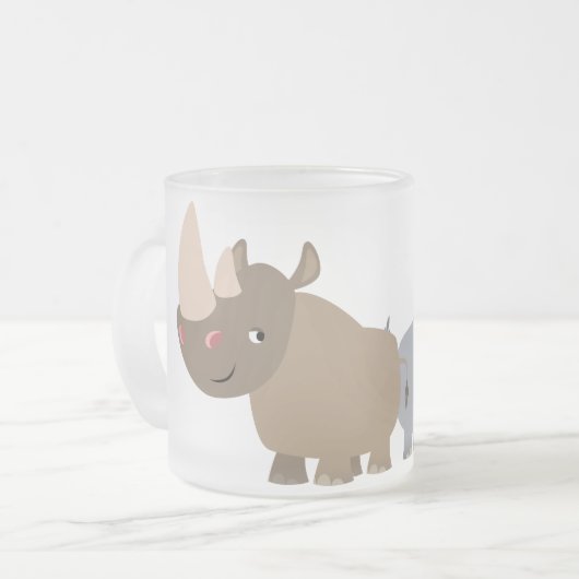 Twee Cartoon neushoorns Frosted Glass Mok (Voorkant links)