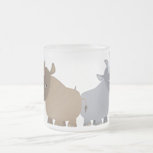 Twee Cartoon neushoorns Frosted Glass Mok (Center)