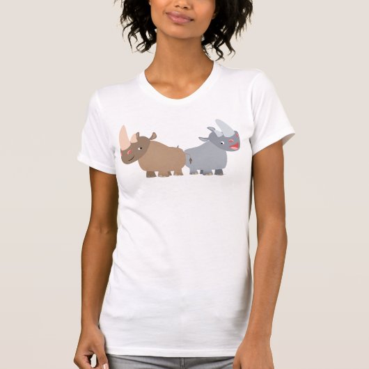 Twee Cartoon neushoorns Vrouwen T-shirt (Voorkant)