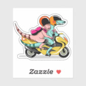 Twee Cartoon Raptors rijden op een motorscooter. Sticker (Vel)