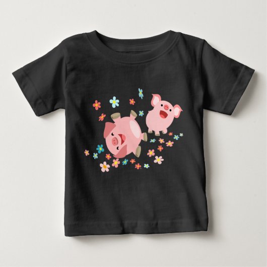 Twee Cartoon varkens in de lente-Baby T-shirt (Voorkant)