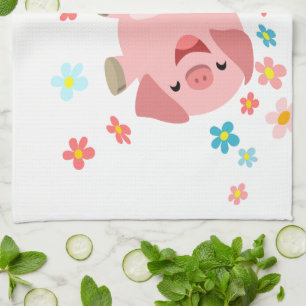 Twee Cartoon varkens in de lente keukenhanddoek