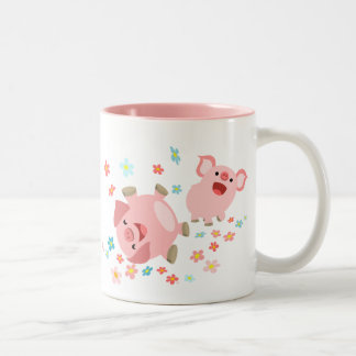 Twee Cartoon varkens in de lente-Mok Tweekleurige Koffiemok