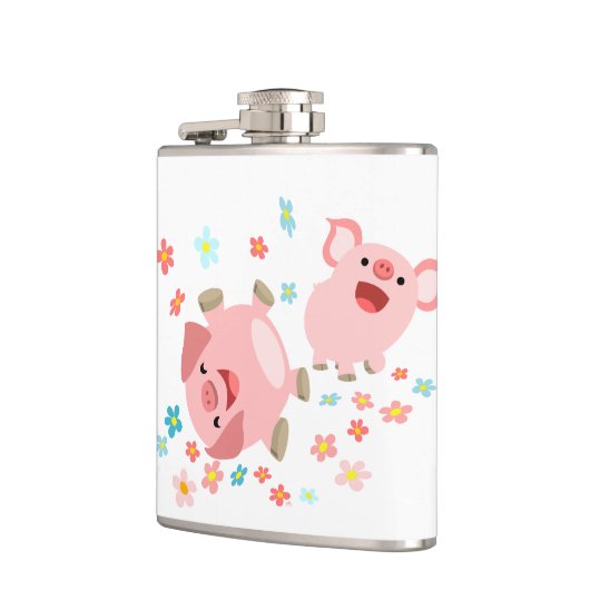 Twee Cartoon varkens in de lentekerlenmeyer Heupfles (Links)