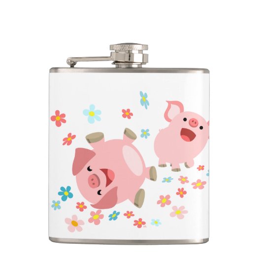 Twee Cartoon varkens in de lentekerlenmeyer Heupfles (Voorkant)