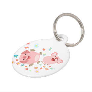 Twee Cartoon varkens in het Label van de lentehond Huisdierpenning