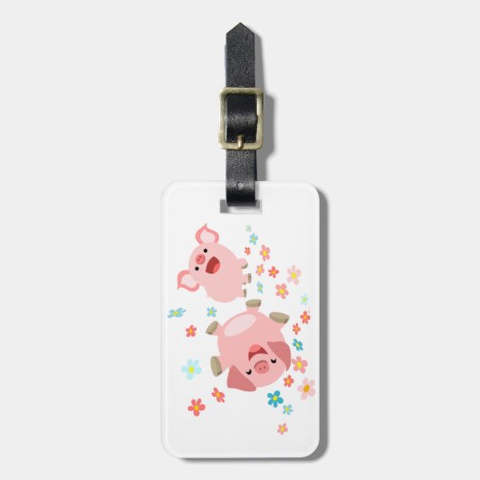 Twee Cartoon varkens in het voorjaar Bagagelabel (Voorkant verticaal)