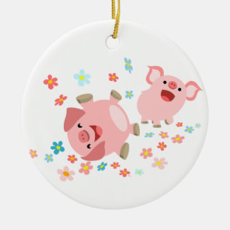 Twee Cartoon varkens in het voorjaar Ornament