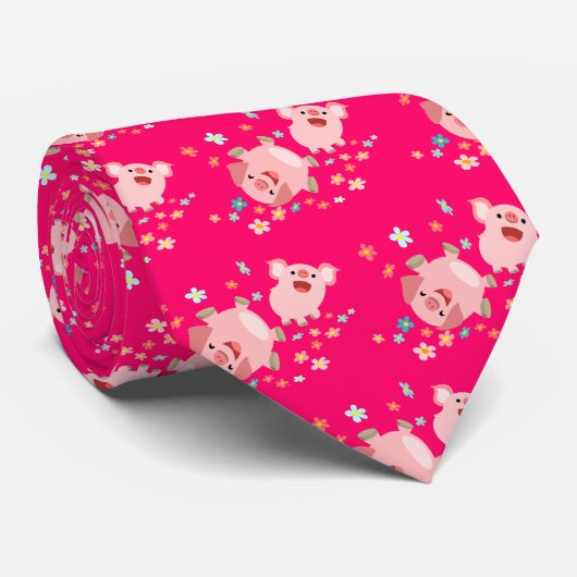 Twee Cartoon varkens in het voorjaar Stropdas (Opgerold)