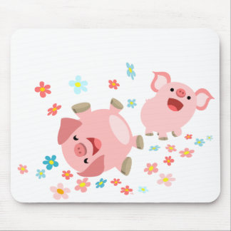 Twee Cartoon varkens in het voorjaar van Mousepad Muismat