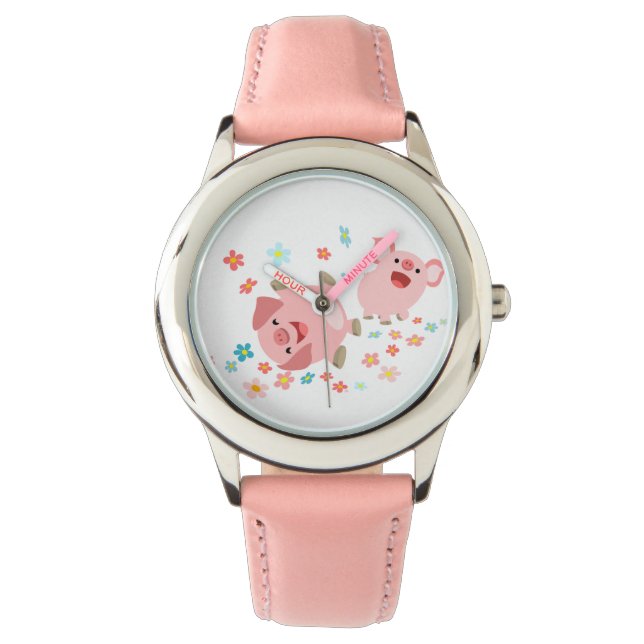 Twee Cartoon varkens in lente Horloge (Voorkant)
