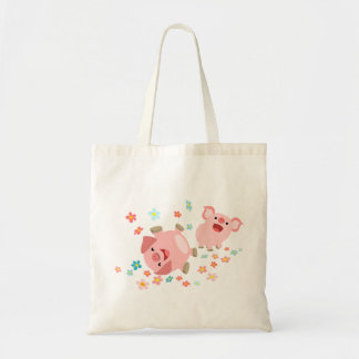 Twee Cartoon varkens in voorjaarsfase Canvas tas