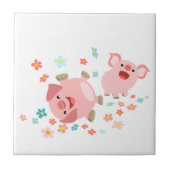 Twee Cartoon varkens in voorjaarsfase Tegel Tegeltje (Voorkant)
