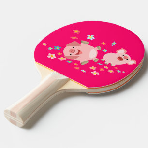 Twee Cartoon varkens in voorjaarspingpongpeddel Tafeltennisbatje