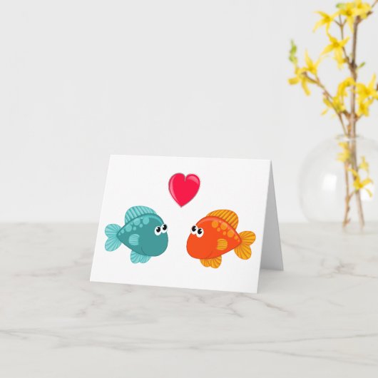 Twee Cartoon Vis Liefde Hart Generiek Elk Gebruik Kaart (Gele Bloem)