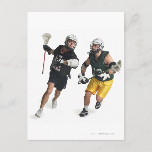 twee caucasische mannelijke lacrosse spelers uit briefkaart (Voorkant)