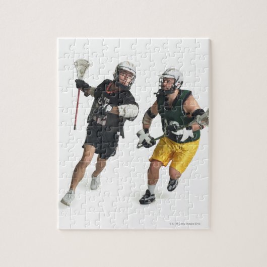 twee caucasische mannelijke lacrosse spelers uit legpuzzel (Verticaal)