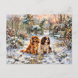 Twee Cavalier Spaniels op winterpad Briefkaart