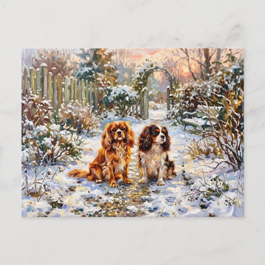 Twee Cavalier Spaniels op winterpad Briefkaart (Voorkant)