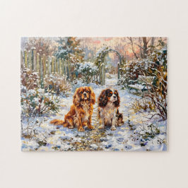 Twee Cavalier Spaniels op winterpad Legpuzzel