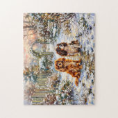 Twee Cavalier Spaniels op winterpad Legpuzzel (Verticaal)