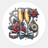 Twee champagneglazen, bruiloft ronde sticker (Voorkant)