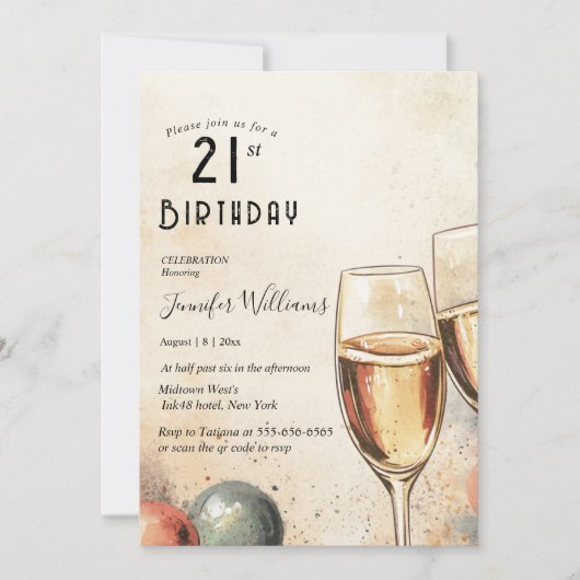 Twee Champaign-brillen 21e verjaardagsfeestje Kaart (Voorkant)