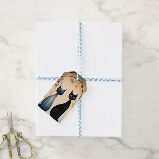 Twee charmante katten cadeaulabel (Met Touw)