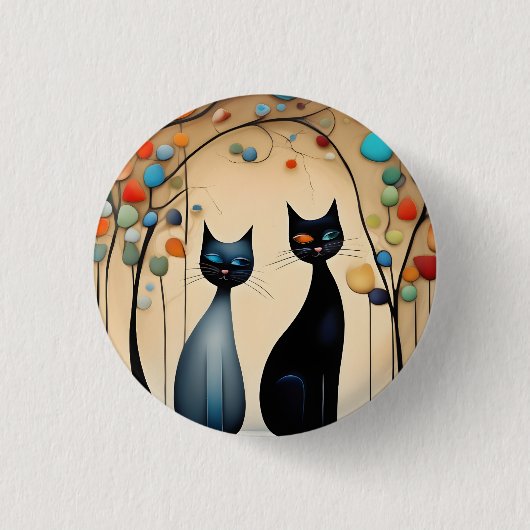 Twee charmante katten ronde button 3,2 cm (Voorkant)