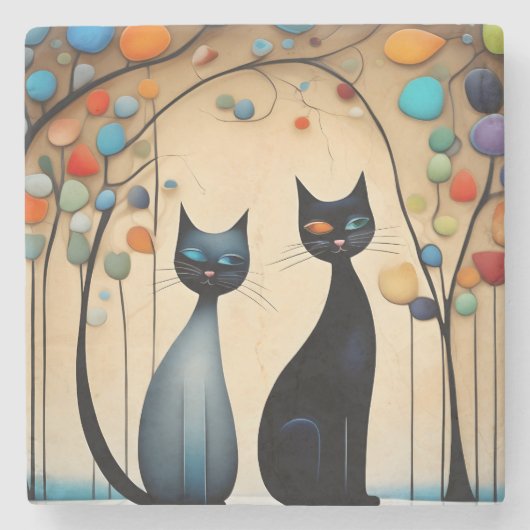 Twee charmante katten stenen onderzetter (Voorkant)