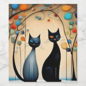 Twee charmante katten wijn etiket (Enkel label)