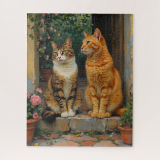 Twee charmante katten zittend op treden legpuzzel