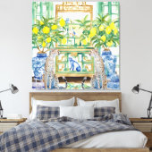 Twee cheeta's in chinoiserie interieur met gember  canvas afdruk (Insitu (Slaapkamer))