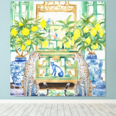 Twee cheeta's in chinoiserie interieur met gember  canvas afdruk (Insitu (Houten vloer))