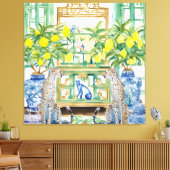 Twee cheeta's in chinoiserie interieur met gember  canvas afdruk (Insitu (Woonkamer))