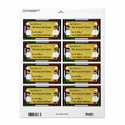 Twee chef-koks Eten Bereiding Labels (Full Sheet)