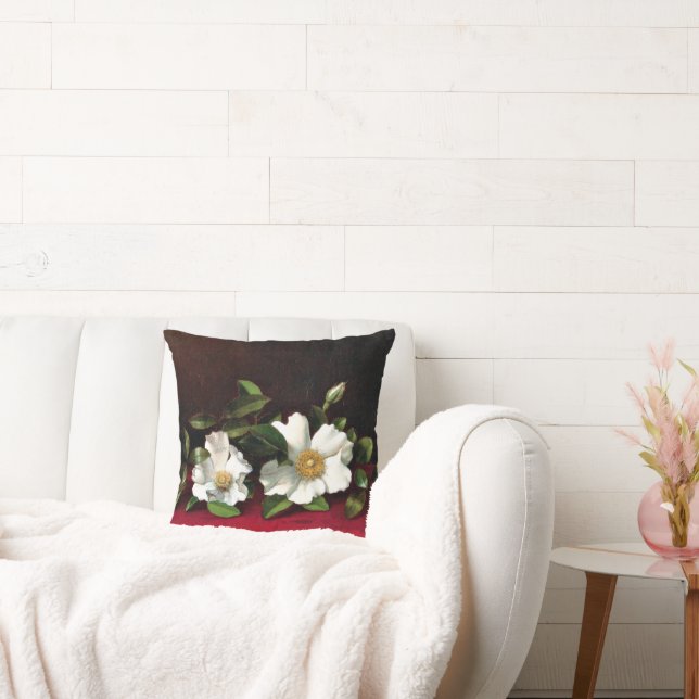 Twee Cherokee-Rozen op Red Velvet, Kussen (Bank)