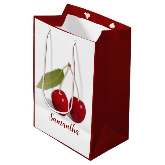 Twee Cherries Design Gift Bag Medium Cadeauzakje (Voorkant Gekanteld)