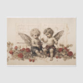 Twee Cherubs die tussen Rozen zitten Tissuepapier (Voorkant)