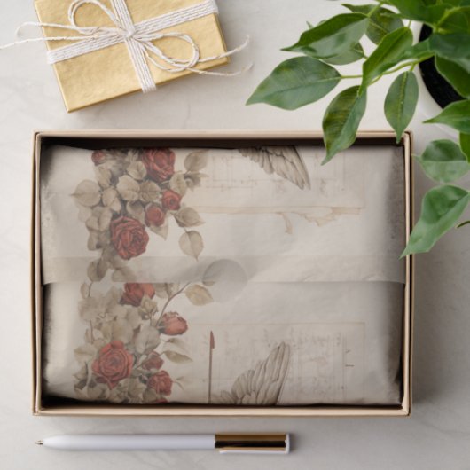 Twee Cherubs die tussen Rozen zitten Tissuepapier (Geschenk)