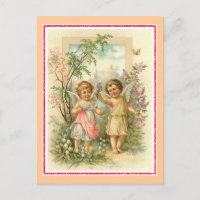 "Twee Cherubs in een tuin" Vintage