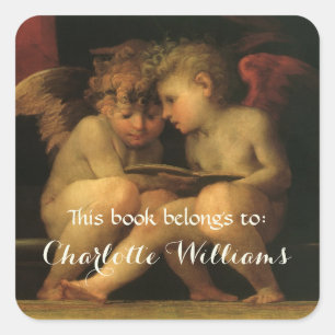 Twee Cherubs Lezen van Rosso Fiorentino Bookplate Vierkante Sticker
