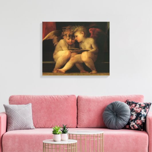 Twee Cherubs Lezing door Rosso Fiorentino, Angels Canvas Afdruk (Insitu (Woonkamer))