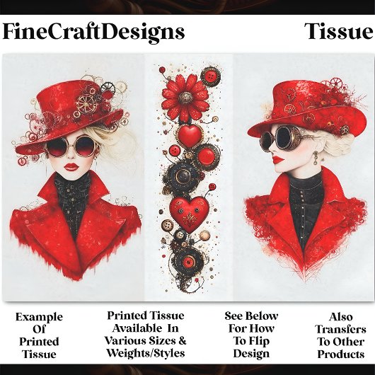 Twee chic Steampunk-vrouwen in rood CH4 decoupage Tissuepapier