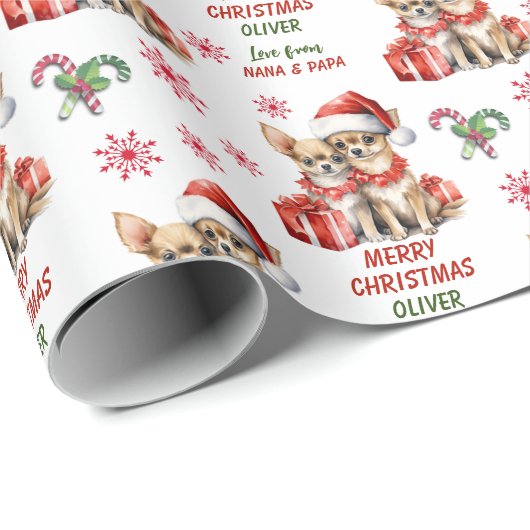 Twee Chihuahua honden Kerstmis Cadeaupapier (Rol Hoek)
