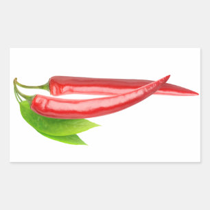 Twee chillies met blad rechthoekige sticker