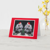 TWEE CHIMPANSES MET KERSTMUTS KERSTKAART KAART (Gele Bloem)