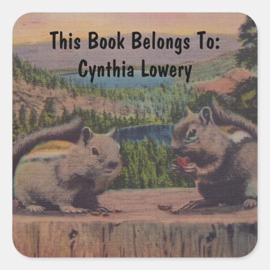 Twee Chipmunks op de boomstam in het bos Vierkante Sticker (Voorkant)