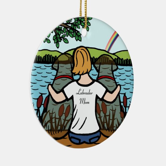 Twee chocolade Labrador Angels en mama 2 Keramisch Ornament (Rechts)