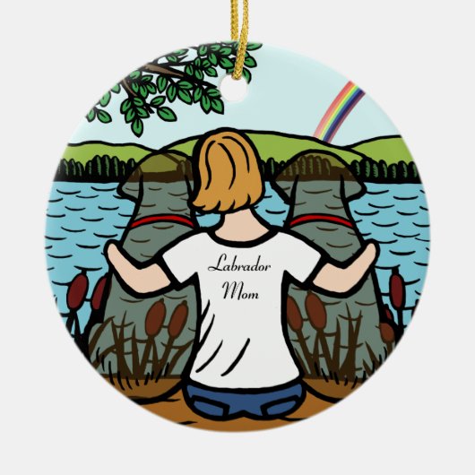 Twee chocolade Labrador Angels en mama 2 Keramisch Ornament (Voorkant)